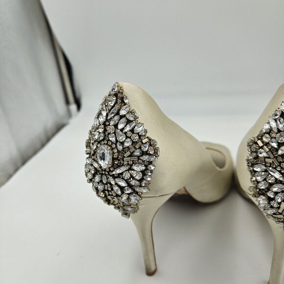 Badgley Mischka Kiara Satin Crystal Open Toe Heels US 9 Bridal Wedding - Picture 6 of 8
